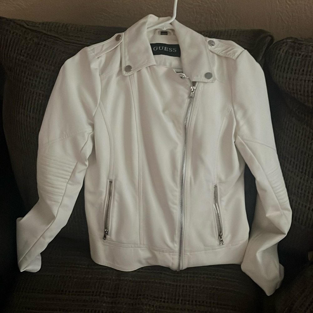 Guess brand leather jacket whitish cream color size medium worn once for a party